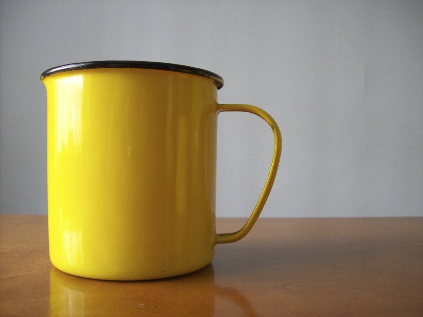 Three Yellow Enamel Mugs