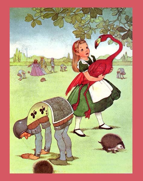Alice with Flamingo The Queens Croquet Ground 1950s Caldecott