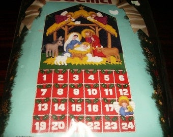 Bucilla Felt Kit Jeweled Nativity Advent Calendar 82959 Vintage Kit Complete and Ready to Stitch