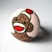 Sock Monkey Ring - Adjustable Ring with a Handmade Pink Sock Monkey Fabric Covered Button - More Monkeys