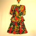 Colorful Dress 1970s Dress 2 pc Fitted Suit Peplum Floral Print Size L
