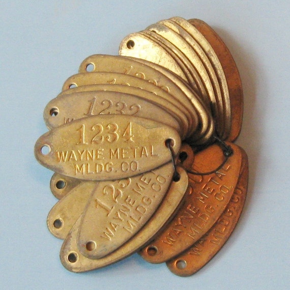 3 Vintage Brass Metal Number Numbered Tags Wayne by timepassages