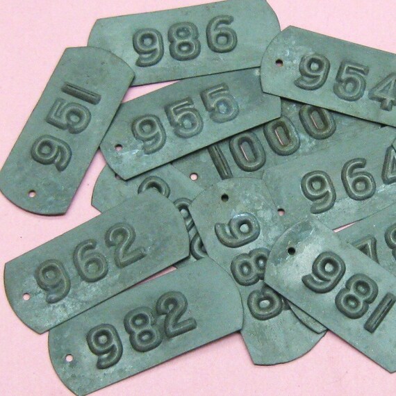 3 Vintage Metal Numbered Tags Number Tags Basket Tag Tags