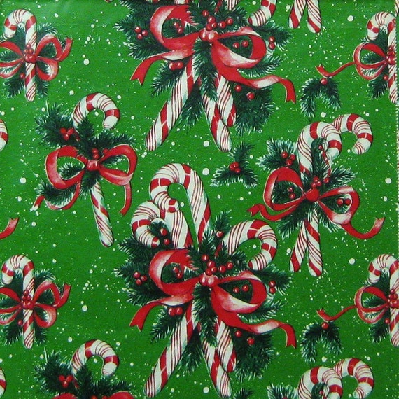 Vintage Candy Cane Christmas Gift Wrap Wrapping Paper