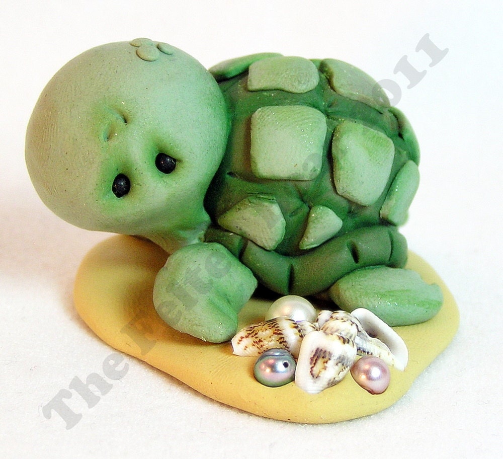 RESERVED OOAK Miniature Polymer Clay Sea Turtle Miniature