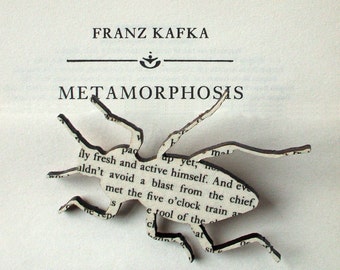 Franz Kafka - The Metamorphosis beetle brooch. Classic book brooches made with original pages.
