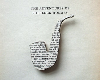 Sherlock Holmes - Pipe brooch. Classic book brooches made with original pages.