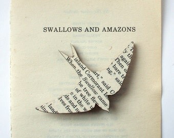 Swallows and Amazons - bird brooch. Classic book brooches made with original pages.
