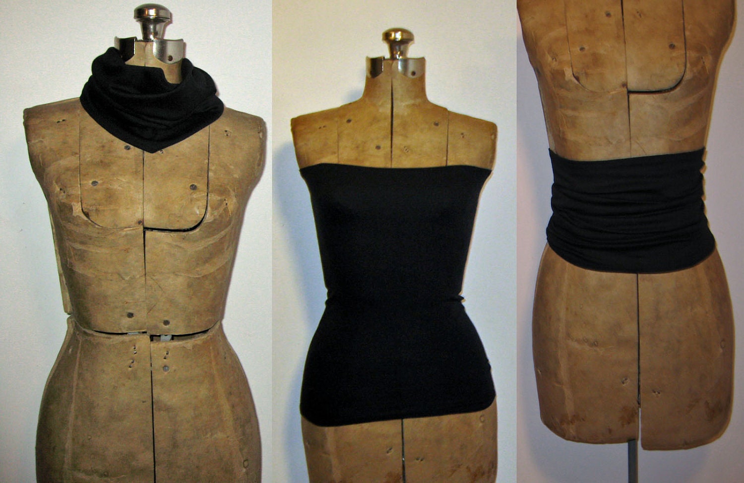 1980s UNITS belt shirt skirt cowl tube top black OS vintage