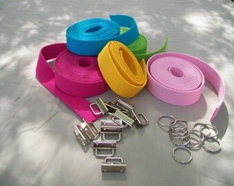 50 sets 1.25" key fob hardware and 20 yds. heavy cotton webbing - 45 GORGEOUS COLORS Unbelievable Prices