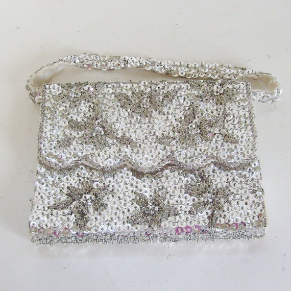 Vintage beaded handbag evening bag silver Simon with