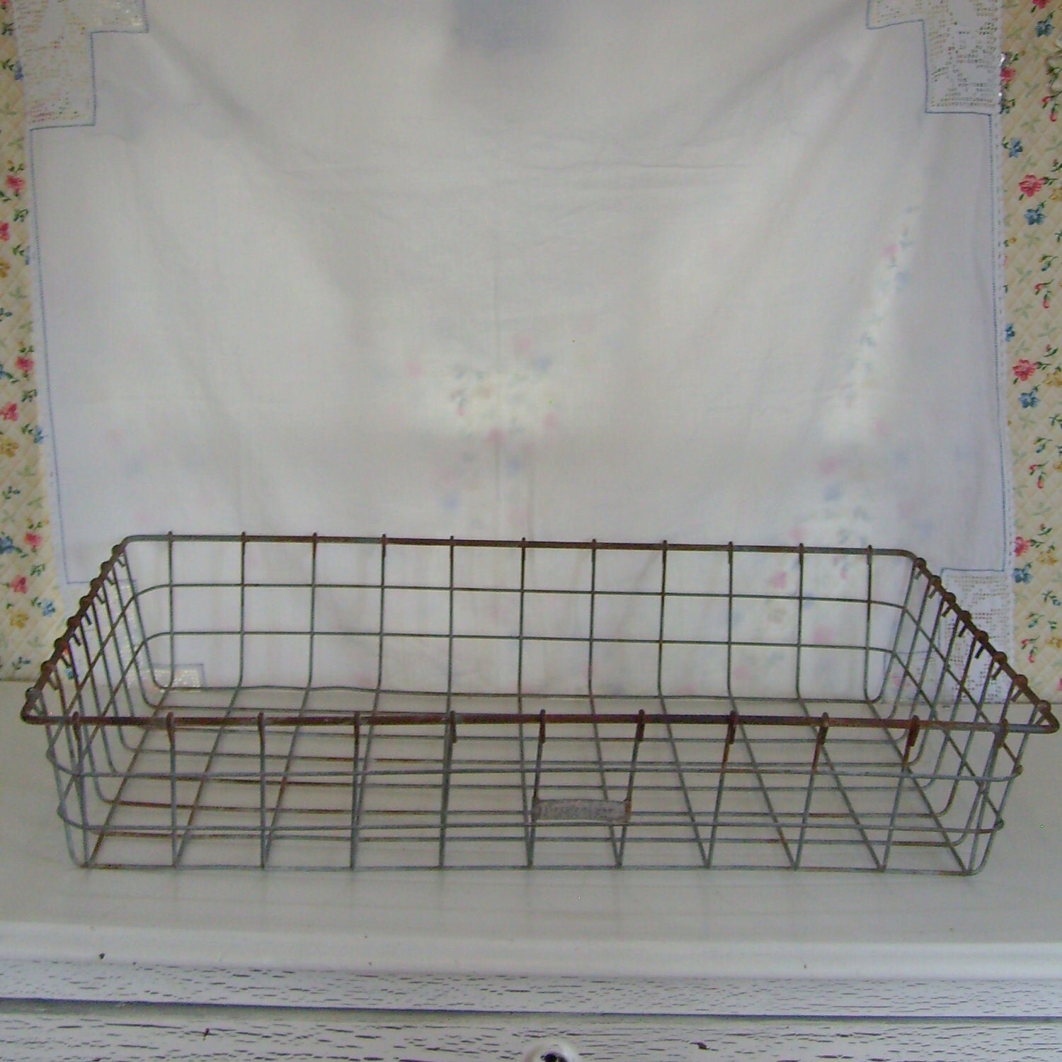 Vintage wire basket extra large with metal tag Kaspar Wire