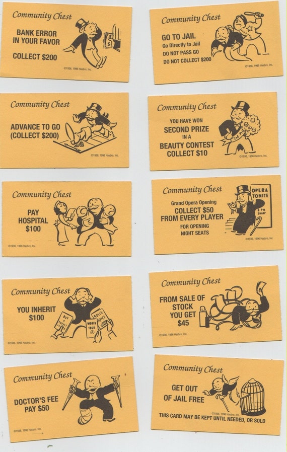 Monopoly Community Chest Cards Printable Printable Word Searches