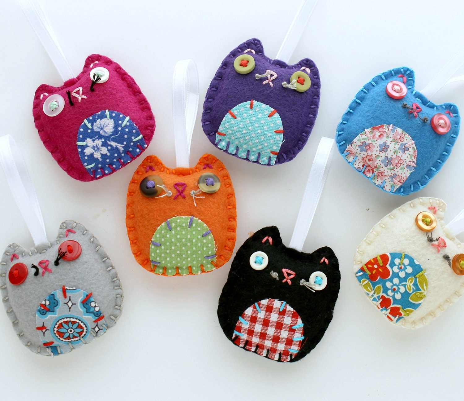 Felt Cat Ornaments. Wholesale Lot of 8. Kitty Cats. Christmas