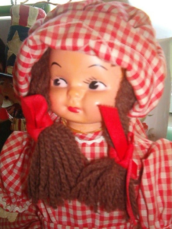 Retro Kitchen DOLL from Soap Bottle Red White Dress Plastic