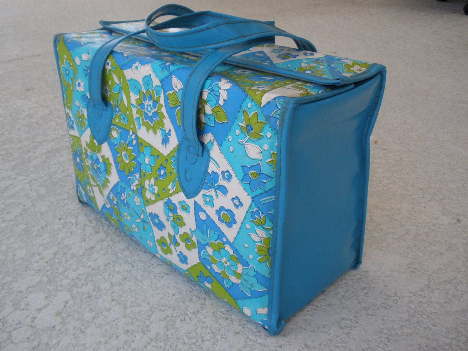 Vintage Diaper Bag 1960s blue and avocado green