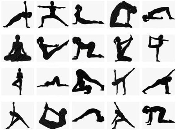 40 Yoga Positions Silhouettes Machine Embroidery Design