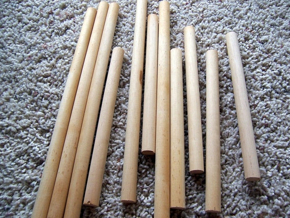 Six Wood Dowels 7 1/2 inches long and 1/2 inch diameter