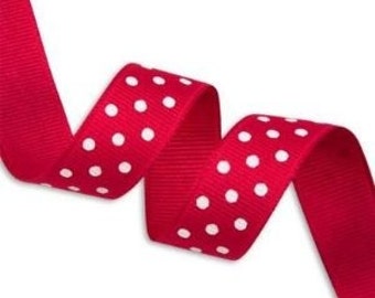 Polka Dot Grosgrain 3/8 inch x 25 yards RED/WHITE...On Sale Now..33% Off