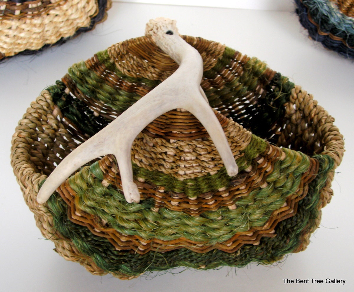 Handmade Basket with Deer Antler Handle