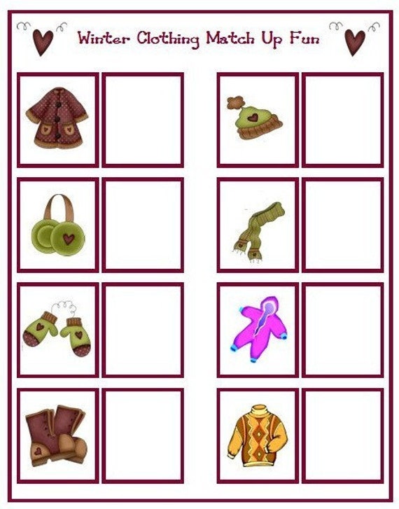 Items similar to Winter Clothing Match Up Fun Printable Activity on Etsy