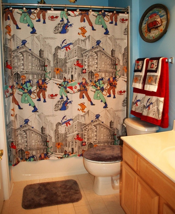 Bathroom Set Made With Vintage Ghostbusters Bed Sheet