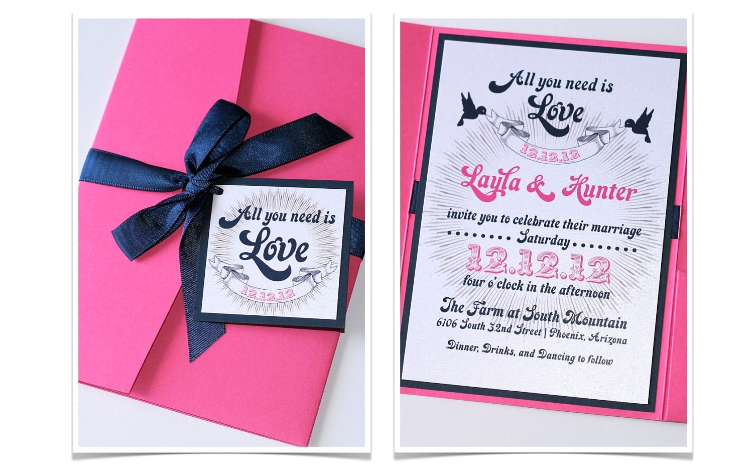 Pink And Navy Wedding Invitations 8