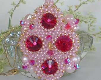 Crystal Beadwoven Rivoli Pink Necklace Unique Jewelry Royal Cameo Breast Cancer Awareness Month