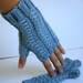 Aquamarine Topaz Blue Bamboo Silk Hand Knit Fingerless Gloves