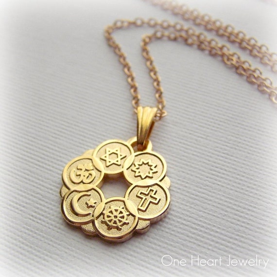 Interfaith Pendant Religious Symbols Gold Necklace