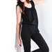Womens Clothing Vintage Fold over Sleeve Harem Jumpsuit Black L