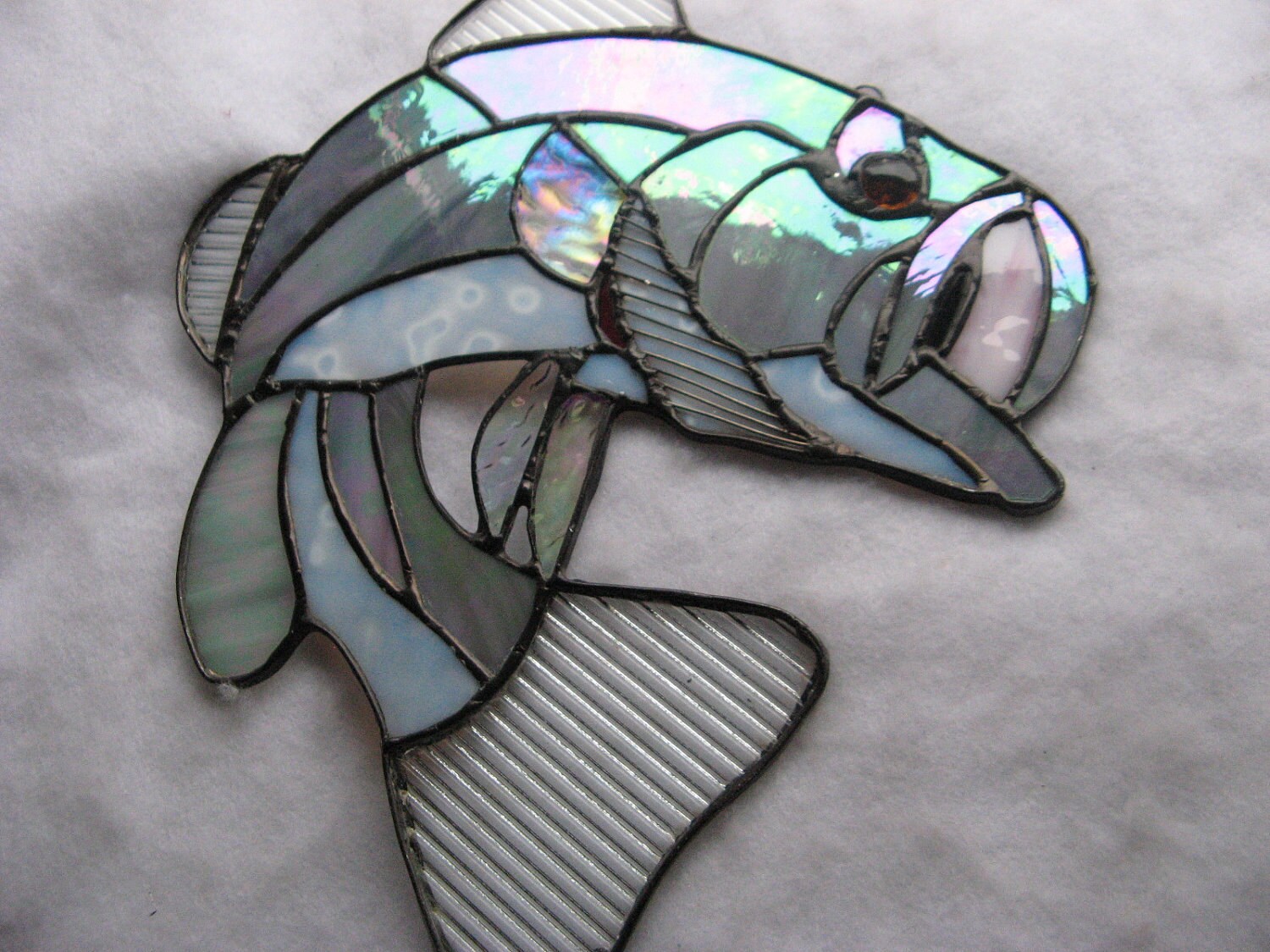 Gray Large Mouth Striped Striper Bass Suncatcher Stained Glass