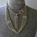 RESERVED for Mammalammaz . Flapper style gold tone metal, multistrand, adjustable belt- necklace with white pearl beads details.