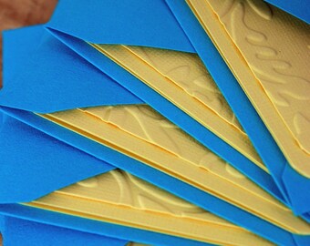 Blank Mini Card Set of 6, Pale Yellow Embossed Tone on Tone, with Light Pale Aqua Envelopes