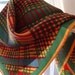 Vera Neumann madras neckerchief, vintage green red gold plaid scarf