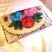 Vintage Woven Straw Clutch Purse with Flowers.