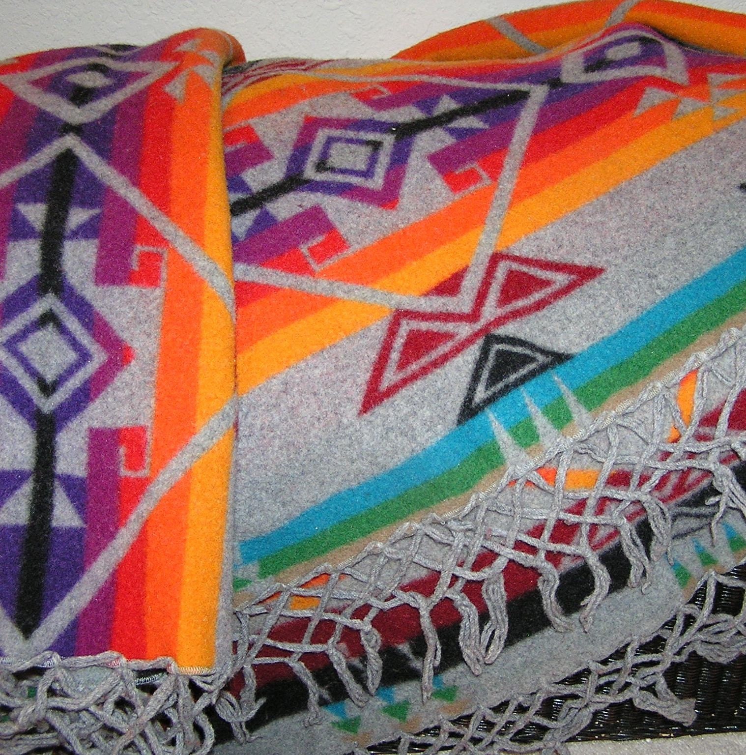 Beautiful Pendleton Wool Blanket. Purple Red Orange Grey