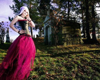 Burgundy Cyber Gothic Formal Alternative Wedding Tulle Skirt all sizes MTCoffinz