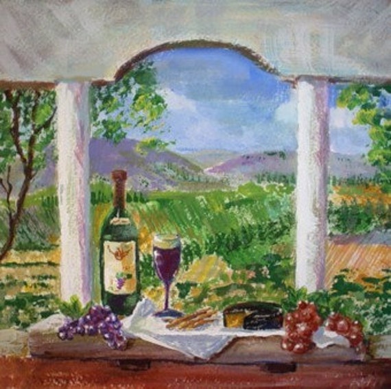 ITALIAN Scene WINE and CHEESE Original Fine Art Painting by