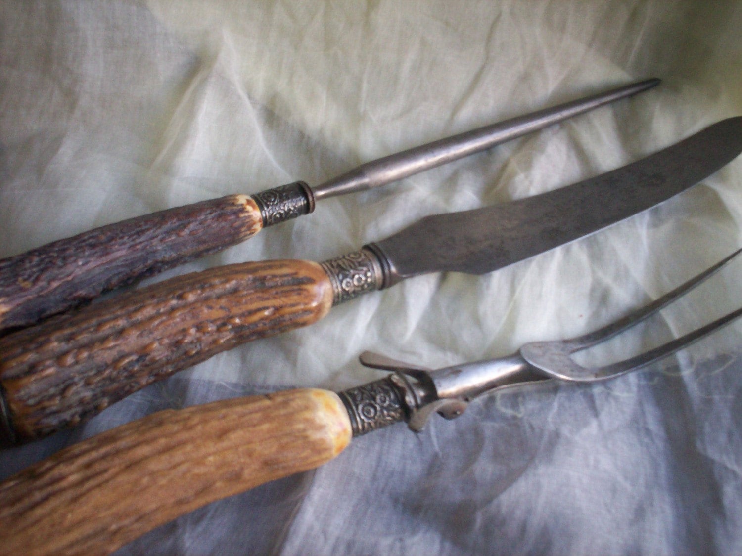 Antique Carving Set Antler Handles