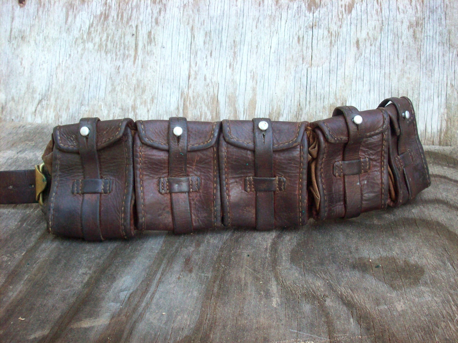thumbnail image 2 of Vintage Brown Cowhide Leather Cartridge Belt - Adjustable Bandolier For .22 Caliber, Holds 30 Rounds 2 of 12