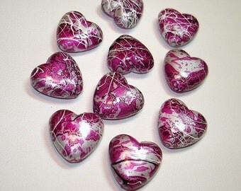 Hot Pink Acrylic Heart Beads (Qty 10) - B405