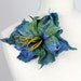 Felted flower brooch pin green blue saturated