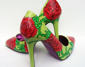 Hand painted heels - Rose and Thorns, customize your shoes - Kezbirdie