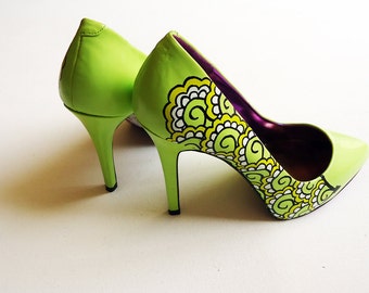 Hand painted heels - Lemon and Lime Twist - Customize your shoes - Kezbirdie