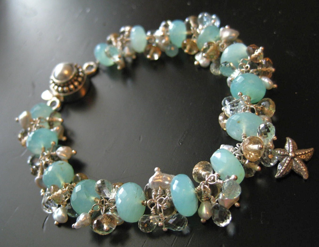 Peruvian Opal Aquamarine Bracelet-High Tide RESERVED FOR K