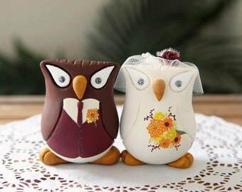 Custom Wedding Cake Topper - Hand Sculpted and Painted Owls