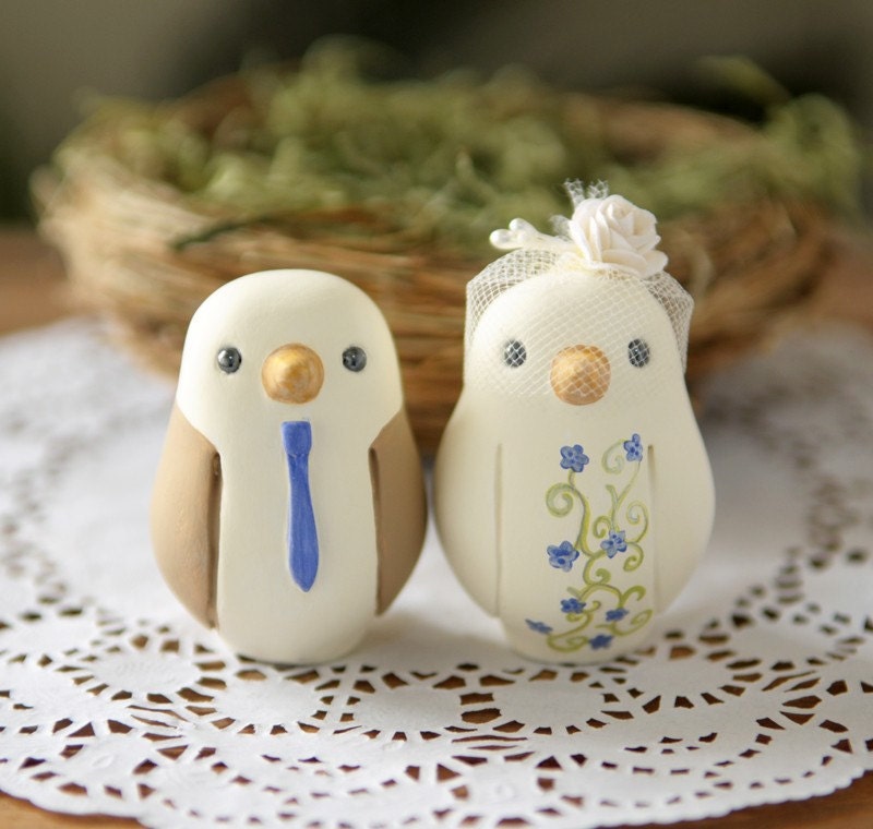 Custom Wedding Cake Topper Small Hand Painted Love Birds