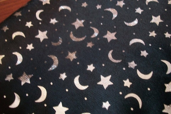 Moon and star fabric black and silver fabric