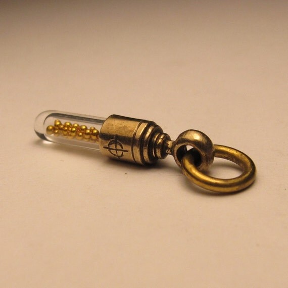 Steam punk MICRO TEST TUBE bronze drop with gold balls
